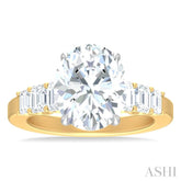 1 1/4 ctw Oval Shape Emerald and Round Cut Diamond Semi Mount Engagement Ring in 14K Yellow and White Gold